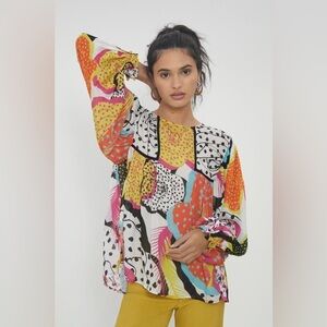 Anthropologie BI-NK Miranda Peasant Blouse Small Boho Floral